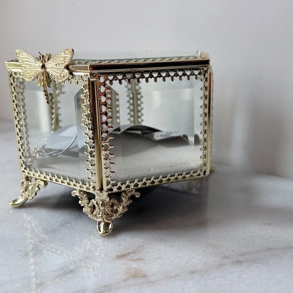Antique style glass and gold filigree jewelry box